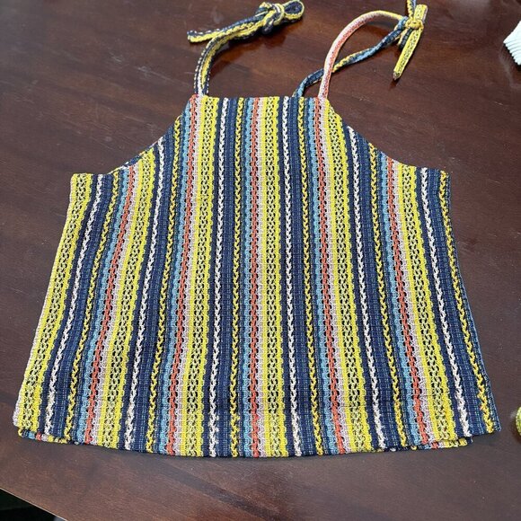 Madewell Texture & Thread Stripe Tie Shoulder Tank Top Rainbow Crochet Size S - Picture 2 of 7